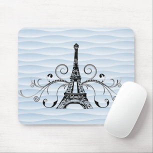 Blue Eiffel Tower Flourish Mouse Pad