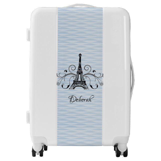 Blue Eiffel Tower Flourish Suitcase (Front)