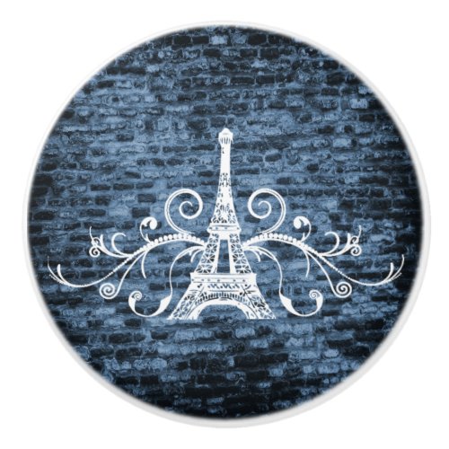 Blue Eiffel Tower Grunge Ceramic Pull