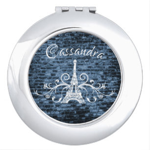 Blue Eiffel Tower Grunge Compact Mirror