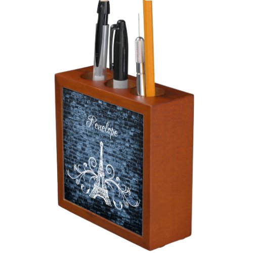 Blue Eiffel Tower Grunge Desk Organizer