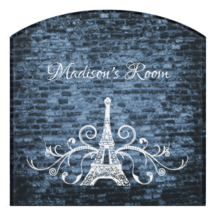 Blue Eiffel Tower Grunge Door Sign