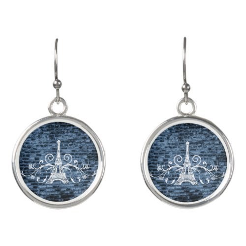 Blue Eiffel Tower Grunge Earrings