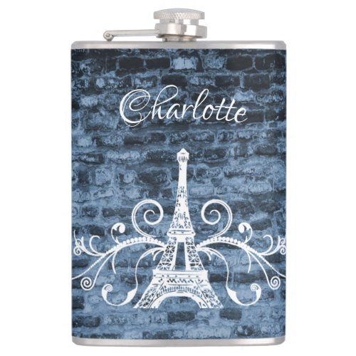 Blue Eiffel Tower Grunge Flask