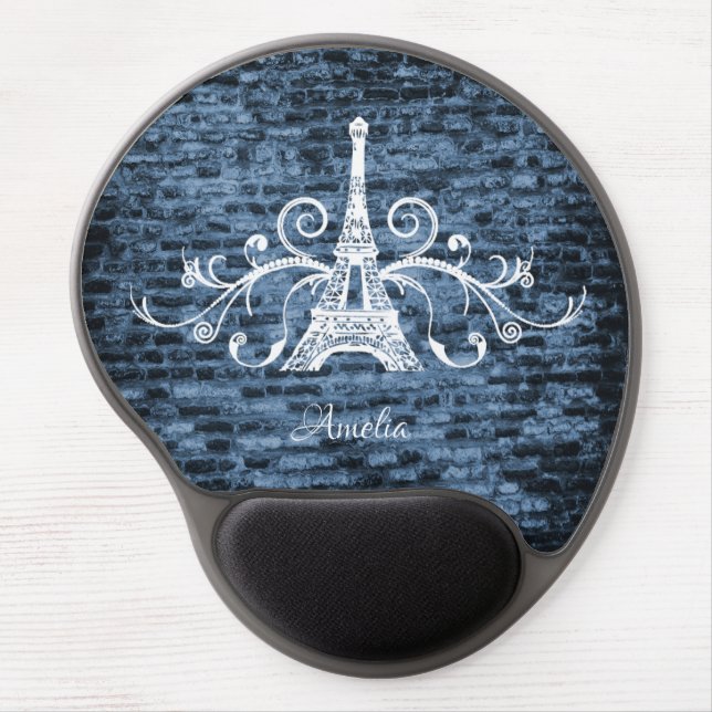 Blue Eiffel Tower Grunge Gel Mouse Pad (Front)