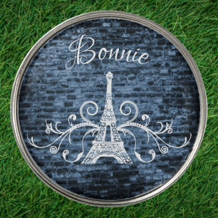 Blue Eiffel Tower Grunge Golf Ball Marker