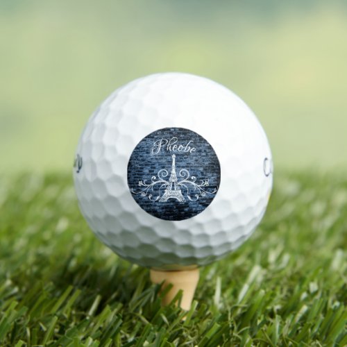 Blue Eiffel Tower Grunge Golf Balls