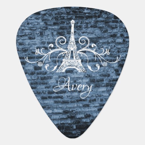 Blue Eiffel Tower Grunge Guitar Pick