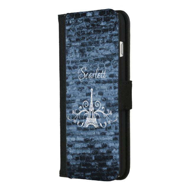 Blue Eiffel Tower Grunge iPhone Wallet Case (Left)