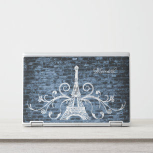 Blue Eiffel Tower Grunge Laptop Skin