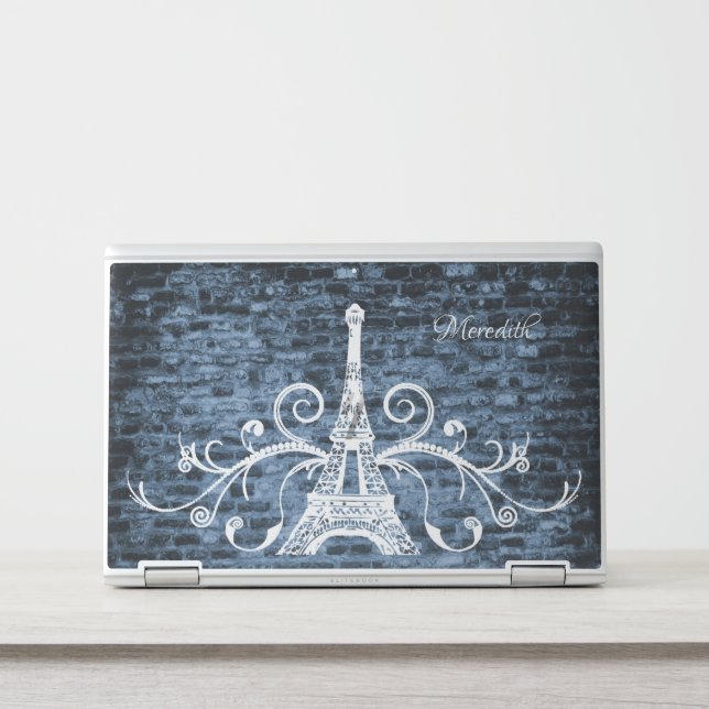 Blue Eiffel Tower Grunge Laptop Skin (Front)