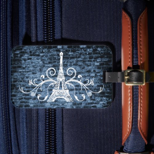 Blue Eiffel Tower Grunge Luggage Tag