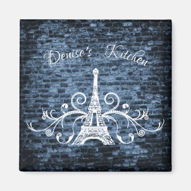 Blue Eiffel Tower Grunge Magnet (Front)