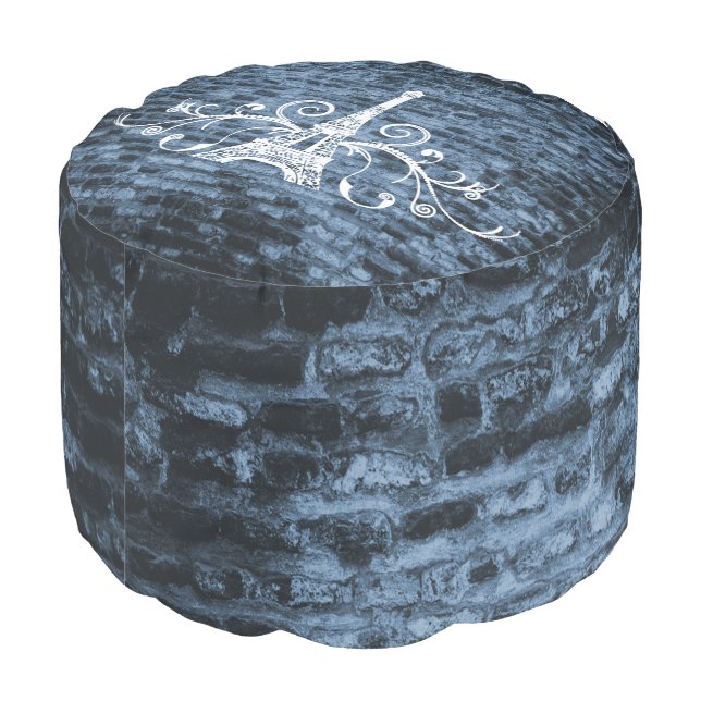 Blue Eiffel Tower Grunge Pouf (Angled Back)