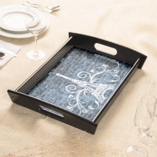 Blue Eiffel Tower Grunge Serving Tray