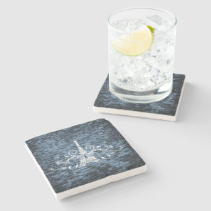 Blue Eiffel Tower Grunge Stone Coaster