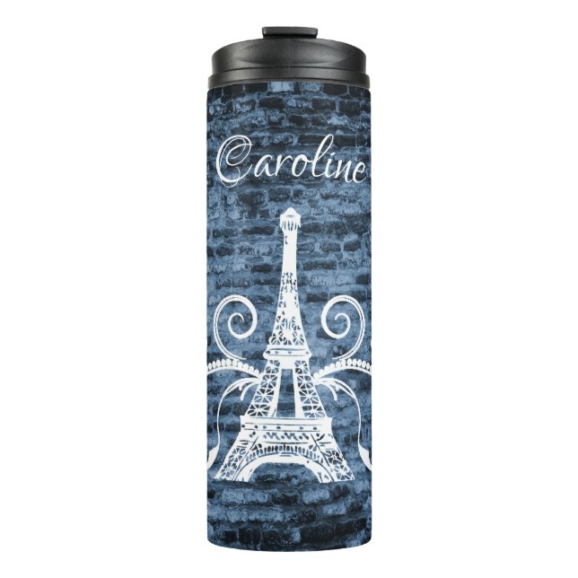 Blue Eiffel Tower Grunge Thermal Tumbler (Front)