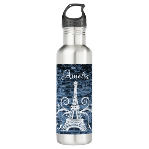 Blue Eiffel Tower Grunge Water Bottle