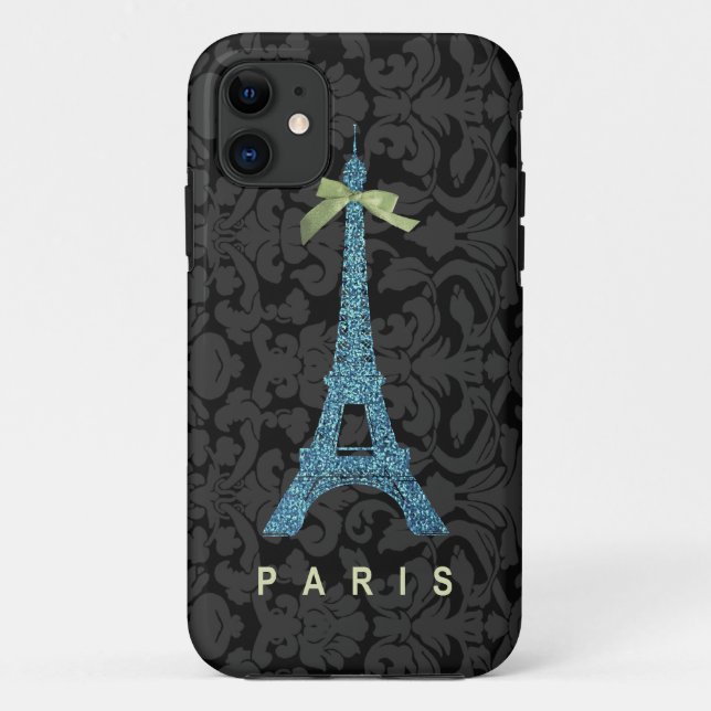 Blue Eiffel Tower in faux glitter Case-Mate iPhone Case (Back)
