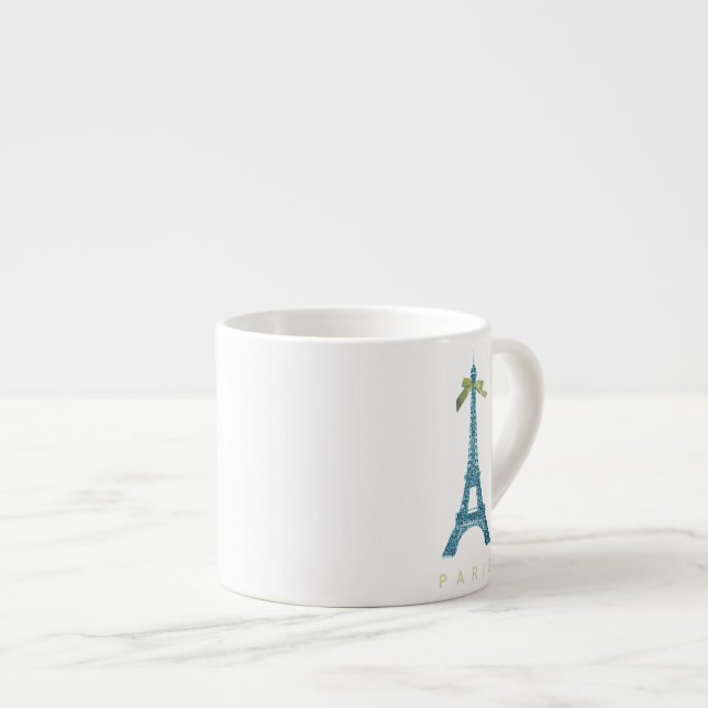 Blue Eiffel Tower in faux glitter Espresso Cup (Front Right)