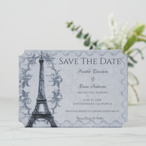 Blue Eiffel Tower Save The Date Announcement