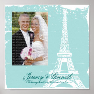 Blue Eiffel Tower Wedding Framed Photo Poster