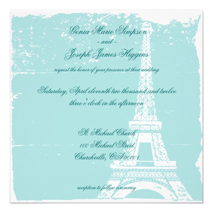 Blue Eiffel Tower Wedding Inviations Custom Invitation