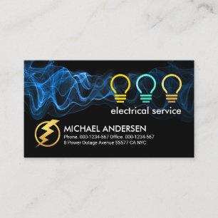 Blue Electric Current Powers Bulb Business Card