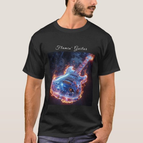 Blue Electric  Flamin Guitar  Fire Flames  T_Shirt