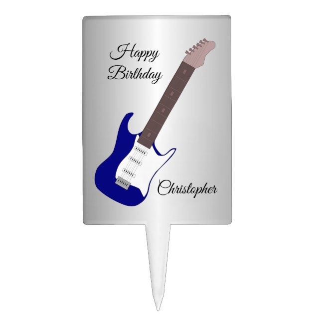 Blue Electric Guitar Personalised Birthday Cake Topper (Front)