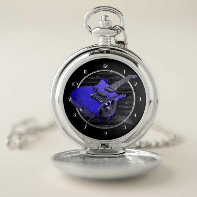 Blue Electric Guitar Pocket Watch (Inside)