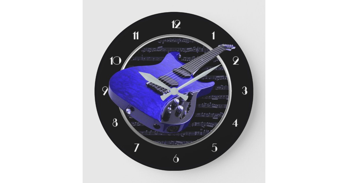 Blue Electric Guitar Round Wall Clock | Zazzle