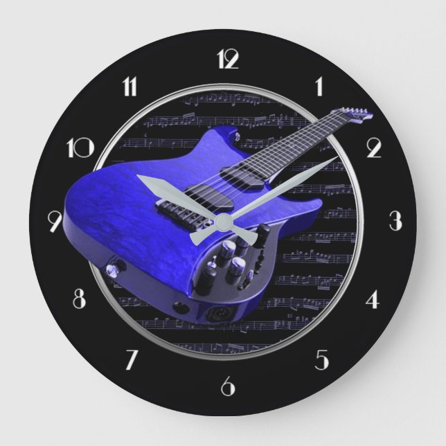 Blue Electric Guitar Round Wall Clock (Front)