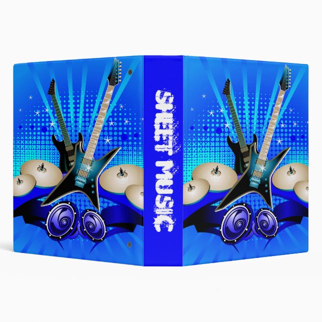 Blue Electric Guitars, Drums & Speakers 3 Ring Binder (Background)