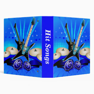 Blue Electric Guitars, Drums & Speakers 3 Ring Binder