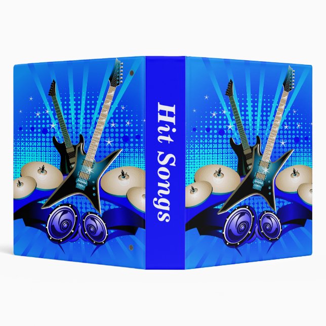Blue Electric Guitars, Drums & Speakers 3 Ring Binder (Background)
