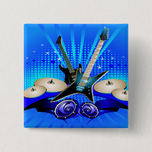 Blue Electric Guitars, Drums & Speakers Button