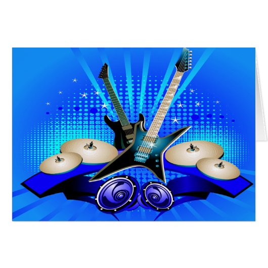 Blue Electric Guitars, Drums & Speakers Cards (Front Horizontal)