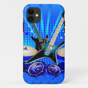 Blue Electric Guitars, Drums & Speakers iPhone 11 Case