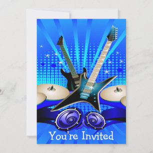Blue Electric Guitars, Drums & Speakers Grad Party Invitation