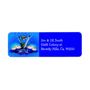 Blue Electric Guitars, Drums & Speakers Grad Party Label