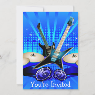 Blue Electric Guitars, Drums & Speakers Invitation