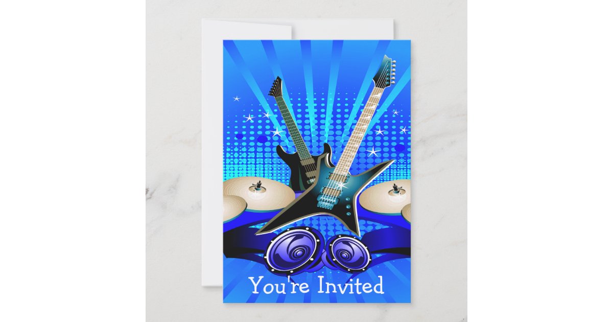 Blue Electric Guitars, Drums & Speakers Invitation Zazzle