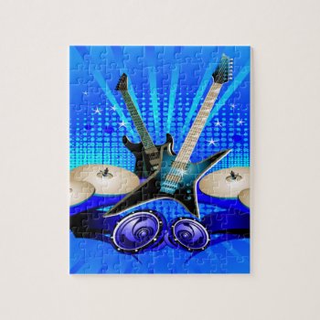 Blue Electric Guitars  Drums & Speakers Jigsaw Puzzle by StarStruckDezigns at Zazzle