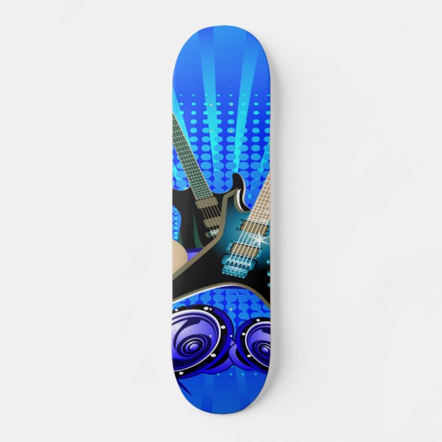 Blue Electric Guitars, Drums & Speakers Skateboard Deck (Front)