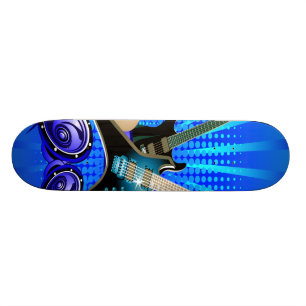 Blue Electric Guitars, Drums & Speakers Skateboard Deck