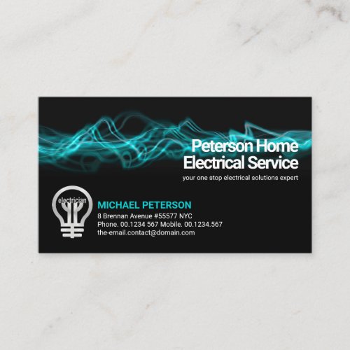 Blue Electric Lightning Electrical Engineer Business Card