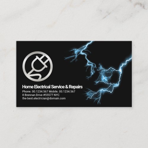 Blue Electric Lightning Strike Silver Power Plug Business Card