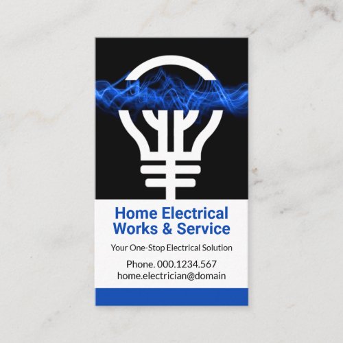 Blue Electric Lightning Striking Bulb Electrician Business Card