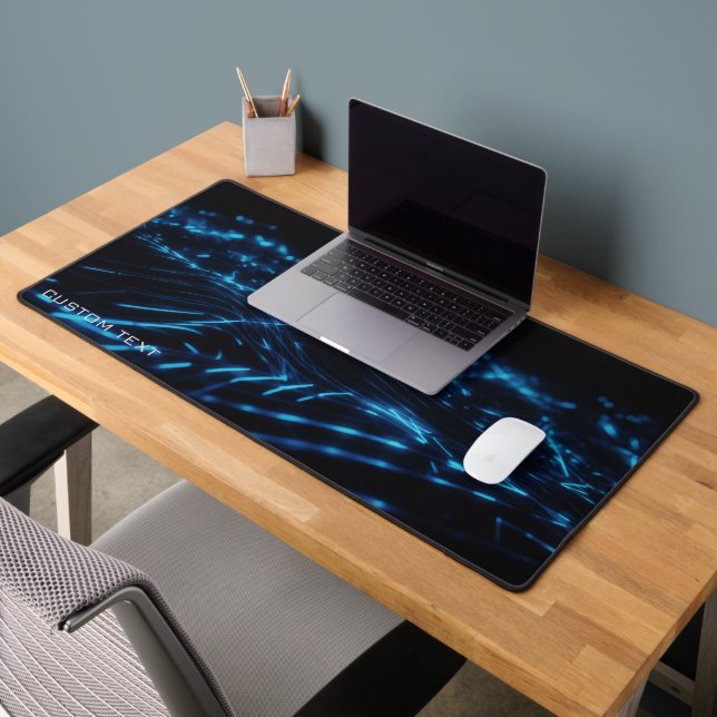 Blue Electric Neon Wave Custom Men Gaming Extended Desk Mat (Office 2)